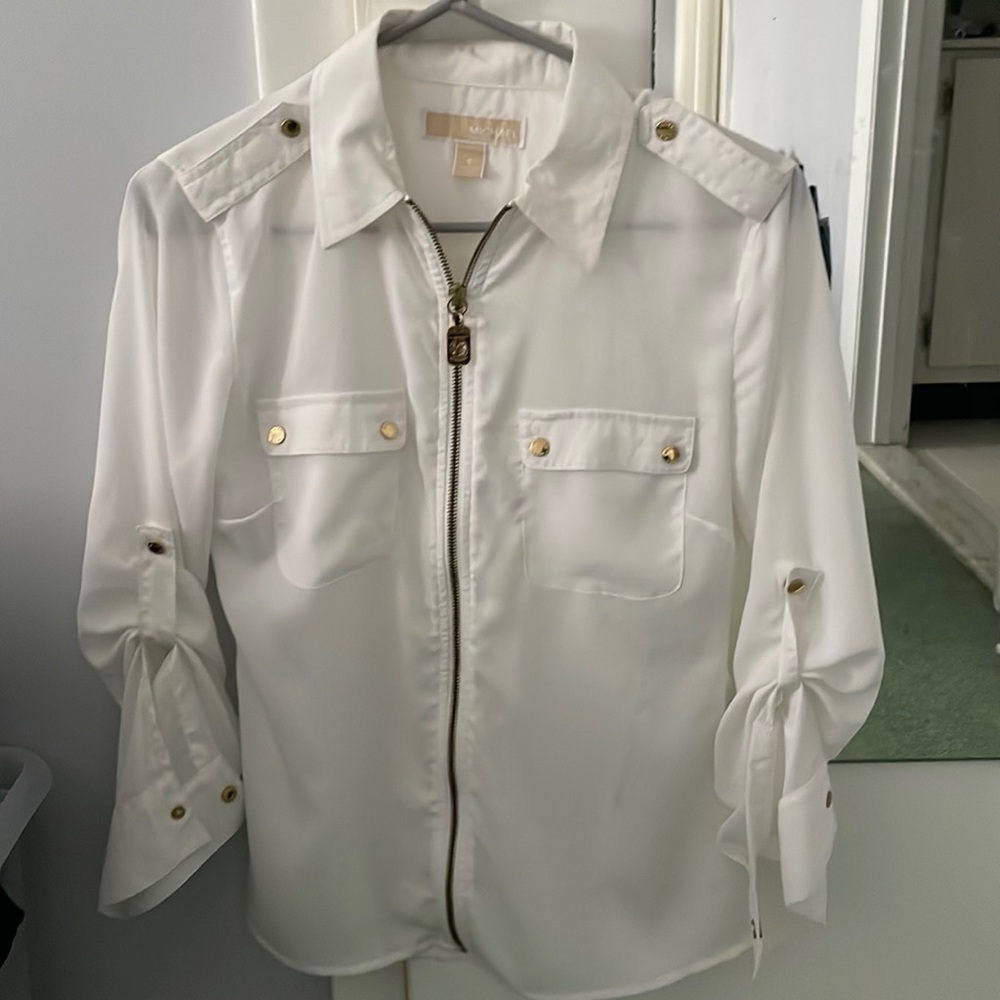 White Michael Kors blouse with gold zipper  size S
